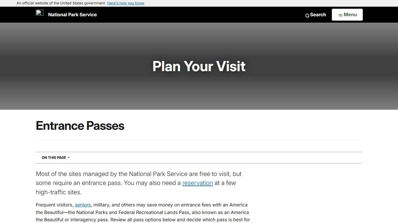 Entrance Passes (U.S. National Park Service)